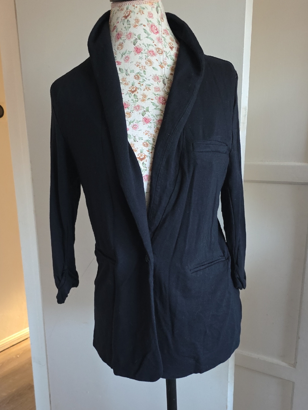 Joie Black Draped Shawl-Collar Blazer